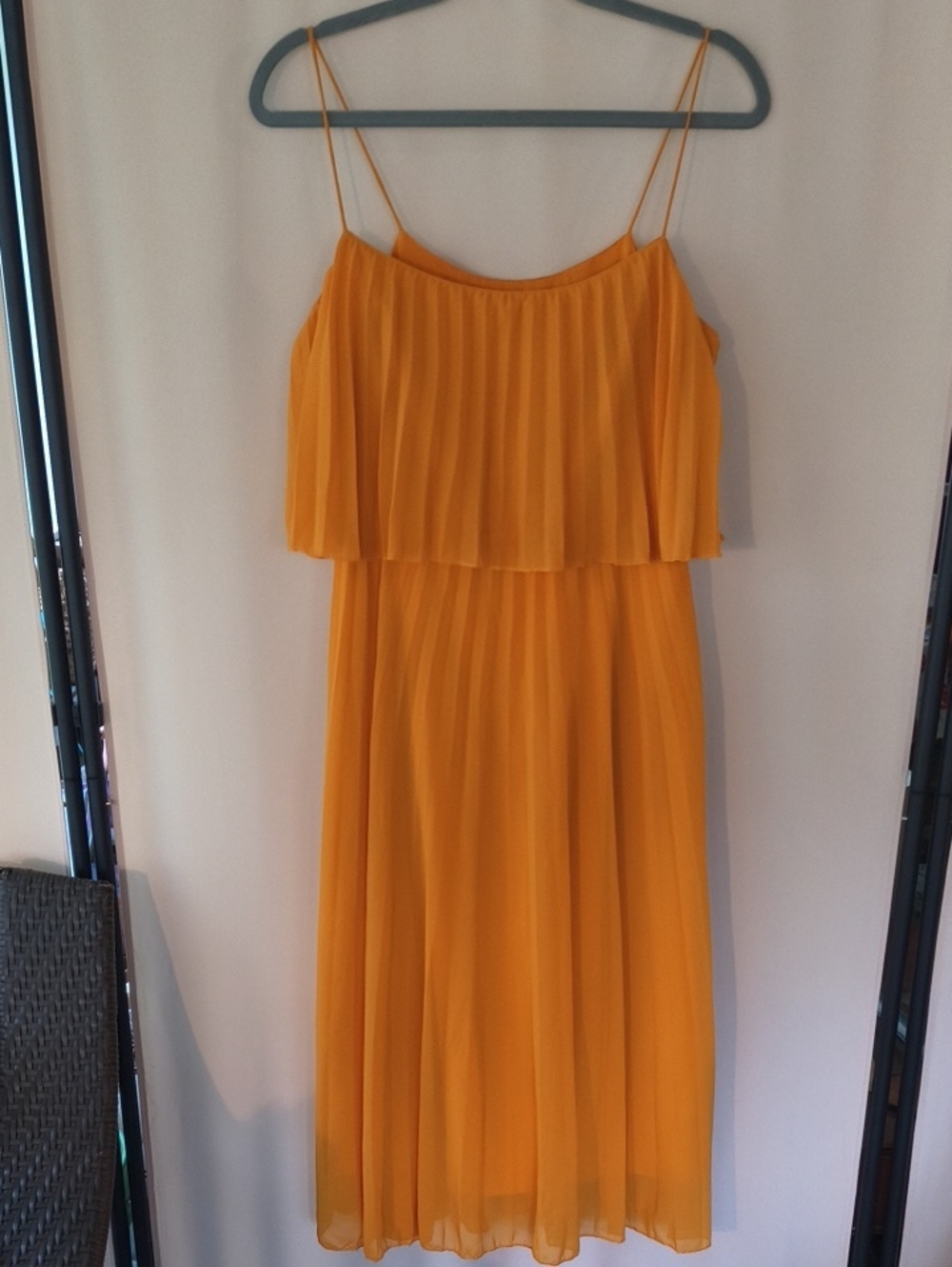 ASOS Mustard Yellow Pleated Midi Dress with Spaghetti Straps Size US 8